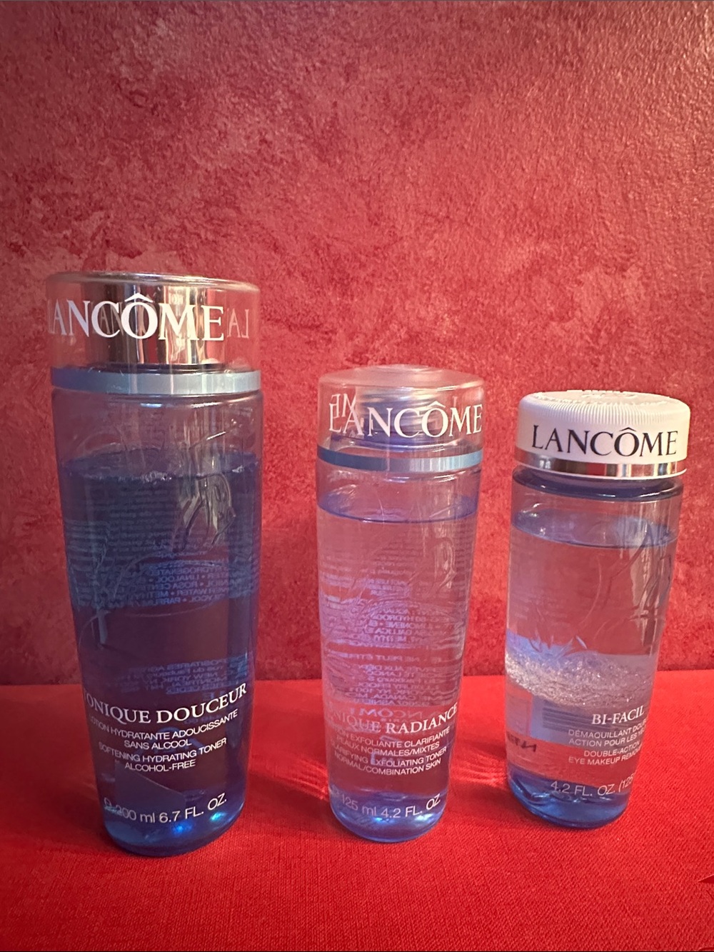 Lancôme Blue Hydrating Skincare Trio,Tonique Douceur, Bi/facil, Tonique Radiance